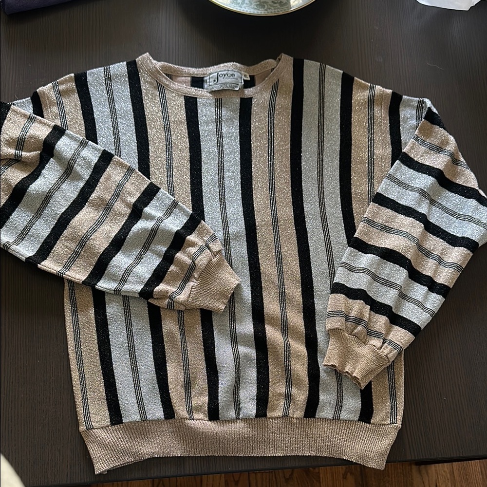 Vintage Joyce Sportsware Black Gold Tan Silver Dolman Sweater 80s 90s